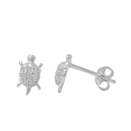 Turtle Studs with Cubic Zirconias - Click Image to Close